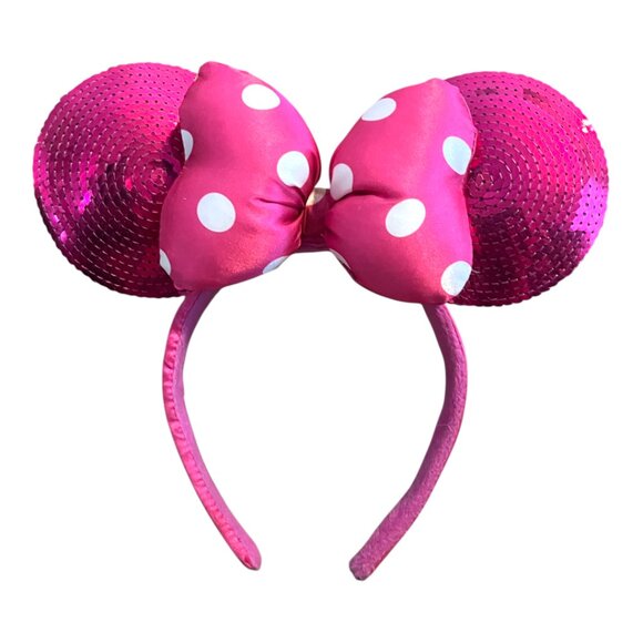 Disney Minnie Mouse Pink Sequins Polka Dot Bow Souvenir Ears - Picture 1 of 4